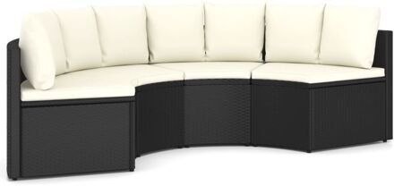 vidaXL 4-delige Loungeset met kussens poly rattan zwart