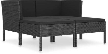 vidaXL 4-delige Loungeset met kussens poly rattan zwart