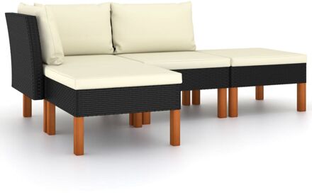 vidaXL 4-delige Loungeset met kussens poly rattan zwart