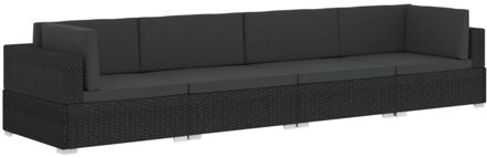 vidaXL 4-delige Loungeset met kussens poly rattan zwart