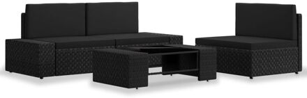 vidaXL 4-delige Loungeset poly rattan zwart