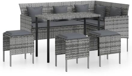 vidaXL 5-delige Loungeset met kussens L-vormig poly rattan grijs