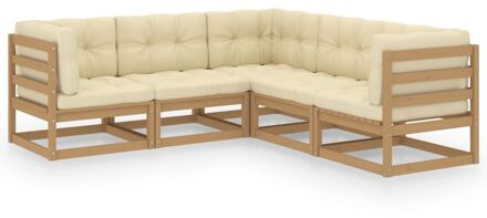 vidaXL 5-delige Loungeset met kussens massief grenenhout Bruin