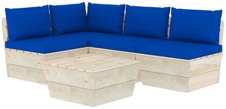 vidaXL 5-delige Loungeset met kussens pallet vurenhout Blauw