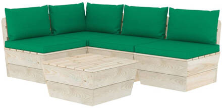 vidaXL 5-delige Loungeset met kussens pallet vurenhout Groen