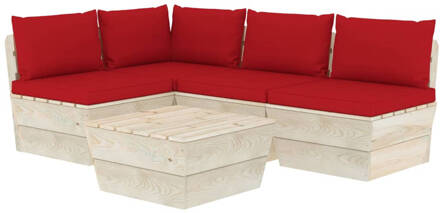 vidaXL 5-delige Loungeset met kussens pallet vurenhout Rood