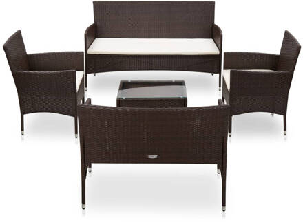 vidaXL 5-delige Loungeset met kussens poly rattan bruin