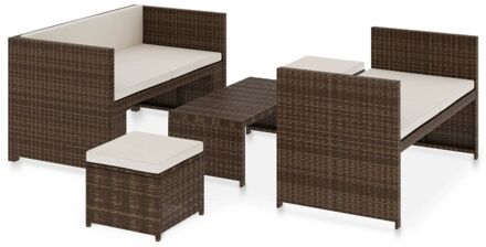 vidaXL 5-delige Loungeset met kussens poly rattan bruin