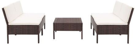 vidaXL 5-delige Loungeset met kussens poly rattan bruin