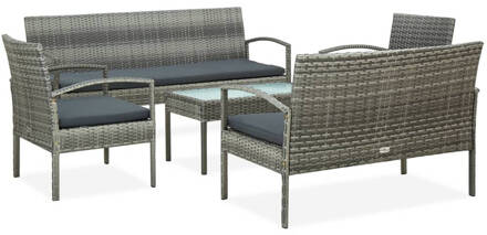 vidaXL 5-delige Loungeset met kussens poly rattan grijs