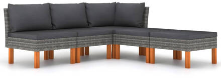 vidaXL 5-delige Loungeset met kussens poly rattan grijs