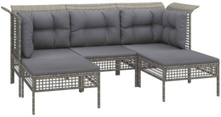 vidaXL 5-delige Loungeset met kussens poly rattan grijs