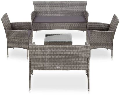 vidaXL 5-delige Loungeset met kussens poly rattan grijs