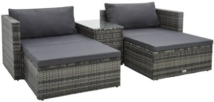 vidaXL 5-delige Loungeset met kussens poly rattan grijs