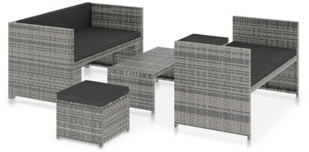 vidaXL 5-delige Loungeset met kussens poly rattan grijs