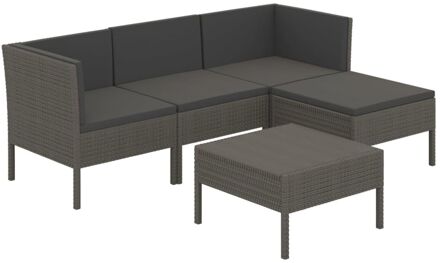 vidaXL 5-delige Loungeset met kussens poly rattan grijs