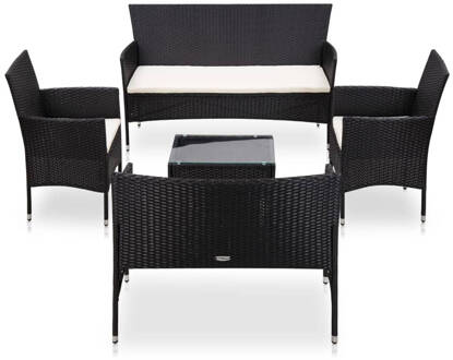 vidaXL 5-delige Loungeset met kussens poly rattan zwart