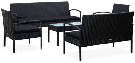 vidaXL 5-delige Loungeset met kussens poly rattan zwart