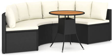 vidaXL 5-delige Loungeset met kussens poly rattan zwart