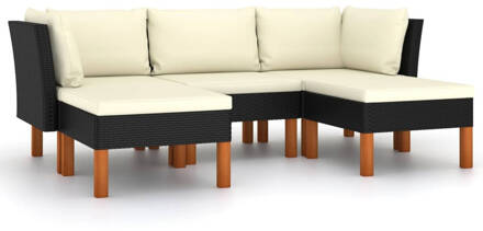 vidaXL 5-delige Loungeset met kussens poly rattan zwart