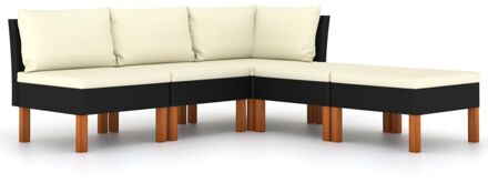 vidaXL 5-delige Loungeset met kussens poly rattan zwart