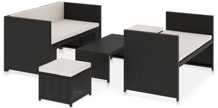 vidaXL 5-delige Loungeset met kussens poly rattan zwart