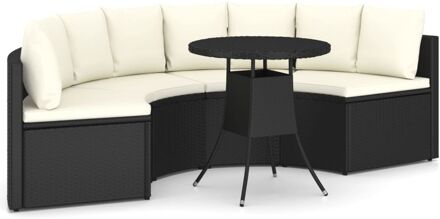 vidaXL 5-delige Loungeset met kussens poly rattan zwart