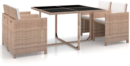 vidaXL 5-delige Tuinset met kussens poly rattan beige