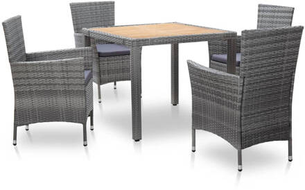 vidaXL 5-delige Tuinset met kussens poly rattan grijs