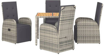 vidaXL 5-delige Tuinset met kussens poly rattan grijs