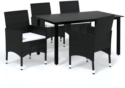 vidaXL 5-delige Tuinset met kussens poly rattan zwart