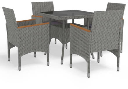 vidaXL 5-delige Tuinset poly rattan en acaciahout grijs