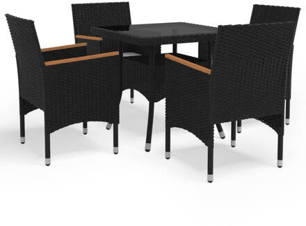 vidaXL 5-delige Tuinset poly rattan en acaciahout zwart