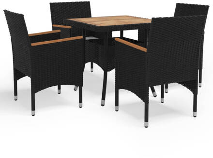 vidaXL 5-delige Tuinset poly rattan en acaciahout zwart