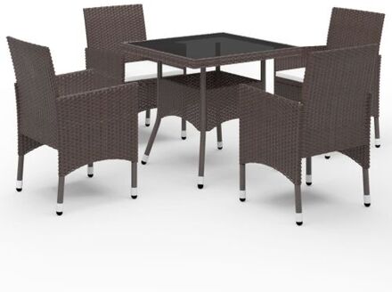 vidaXL 5-delige Tuinset poly rattan en glas bruin