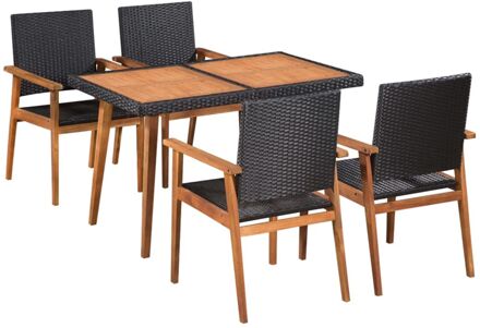 vidaXL 5-delige Tuinset poly rattan zwart en bruin