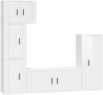 vidaXL 5-delige Tv-meubelset bewerkt hout hoogglans wit