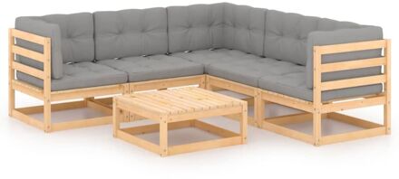 vidaXL 6-delige Loungeset met kussens massief grenenhout Grijs