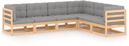 vidaXL 6-delige Loungeset met kussens massief grenenhout Grijs