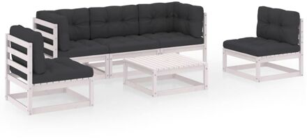 vidaXL 6-delige Loungeset met kussens massief grenenhout Wit