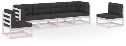 vidaXL 6-delige Loungeset met kussens massief grenenhout Wit