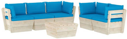 vidaXL 6-delige Loungeset met kussens pallet vurenhout Blauw