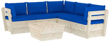 vidaXL 6-delige Loungeset met kussens pallet vurenhout Blauw