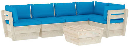 vidaXL 6-delige Loungeset met kussens pallet vurenhout Blauw