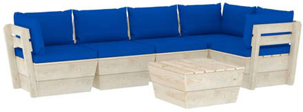 vidaXL 6-delige Loungeset met kussens pallet vurenhout Blauw