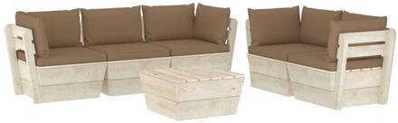 vidaXL 6-delige Loungeset met kussens pallet vurenhout Bruin