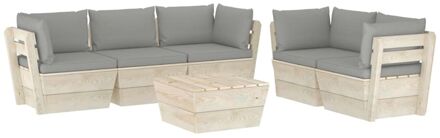 vidaXL 6-delige Loungeset met kussens pallet vurenhout Grijs