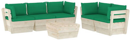 vidaXL 6-delige Loungeset met kussens pallet vurenhout Groen