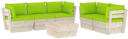 vidaXL 6-delige Loungeset met kussens pallet vurenhout Groen