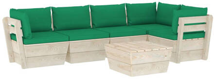 vidaXL 6-delige Loungeset met kussens pallet vurenhout Groen